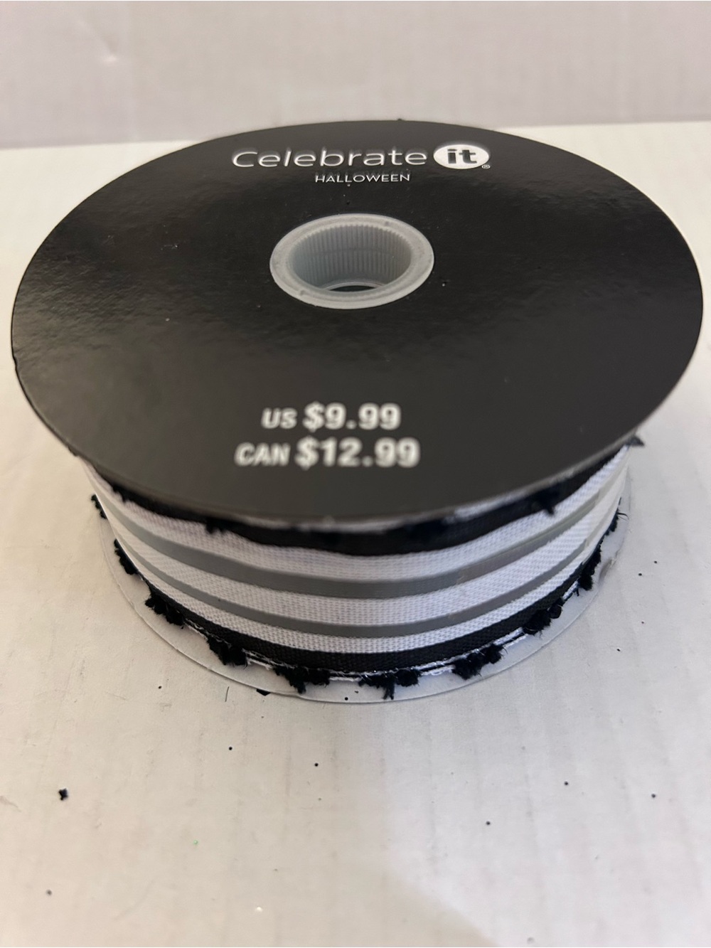 Celebrate It Black and White Striped Decorative wired Ribbon 1-1/2”